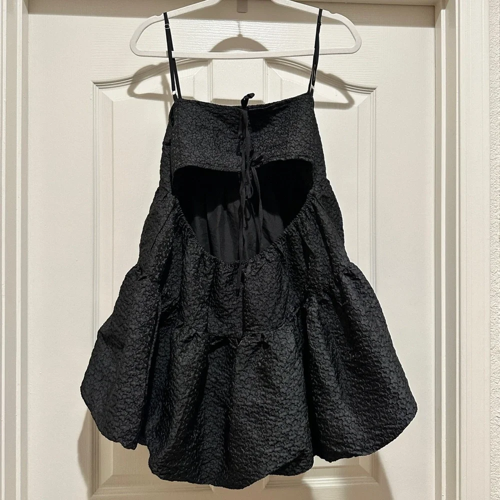Aureta X Anthropologie Square Neck Buble Hem Black Mini Dress - Picture 6 of 9